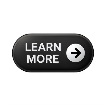 Learn more button with white text and arrow isolated on a transparent background