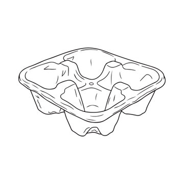 Blackandwhite line drawing of a clamshell food container made of plastic  isolated on white background