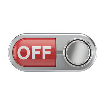 Red o f switch button on silver toggle isolated on a transparent background