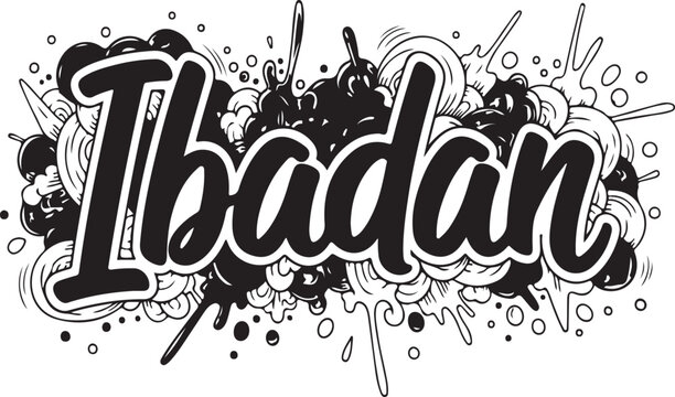 Black and white hand lettering design featuring the word ibadan in a stylish graffiti art style