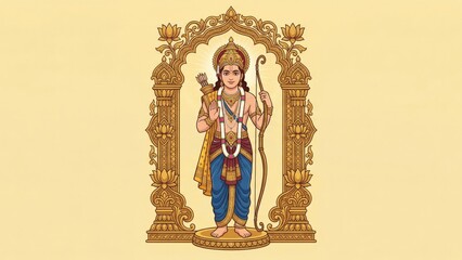 Obraz premium Shri Ram Divine Pose with Inner Frame Clean Background Art