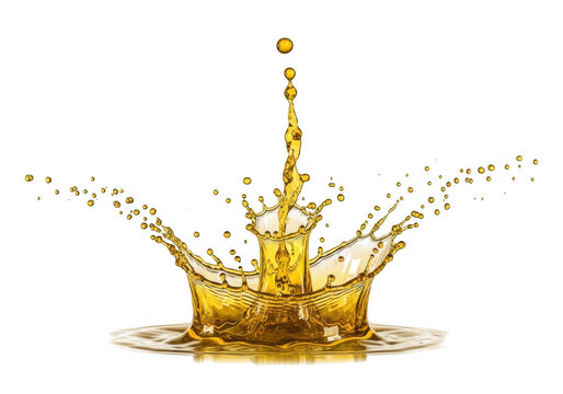 A splash of oil drops into a puddle of oil isolated on transparent background