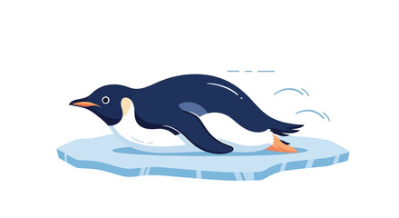 Penguin sliding on ice floe cartoon illustration. © BerkahStock