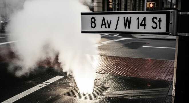 Urban Steam Vent Signage At Eighth Avenue And Fourteenth Street Intersection