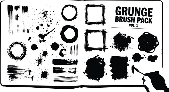 Grunge brush pack volume one graphic design elements  grunge brushes for creative projects  various shapes and textures