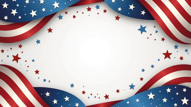 Patriotic border, American flag design, red white blue stars, festive frame, vector illustration