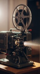 Fototapeta premium Vintage Film Projector Illuminating the Screen with Nostalgic Light.