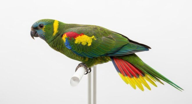 A Beautifully Colored Green Parrot Perched on a Stand, Showcasing its Vibrant Plumage