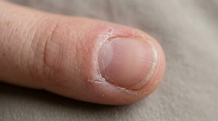 Fototapeta premium Close-up of damaged cuticle on human fingernail 