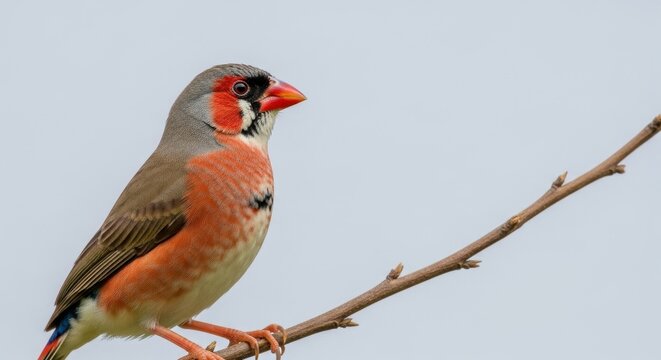 Vibrant Zebra Finch Perched on a Branch in Natural Light.