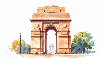 Obraz premium Watercolor Illustration of Historic Triumphal Arch Monument.