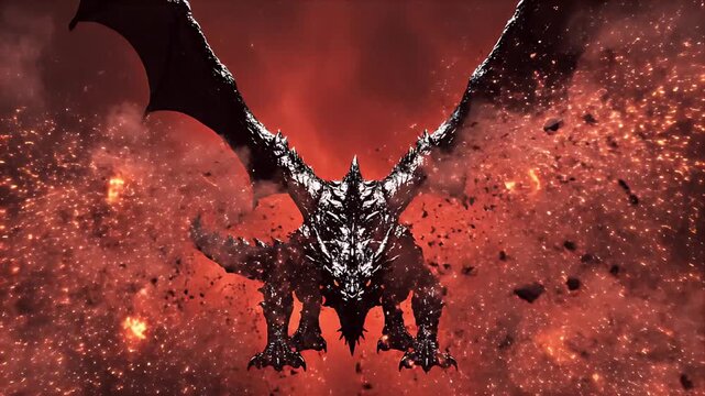Mythical Dragon Dissolving into Fiery Ash and Sparks in Dramatic Display of Destruction