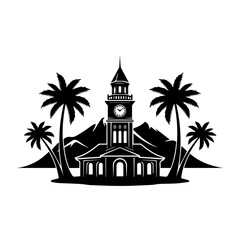 Obraz premium iconic government building with palm trees and mountain backdrop
