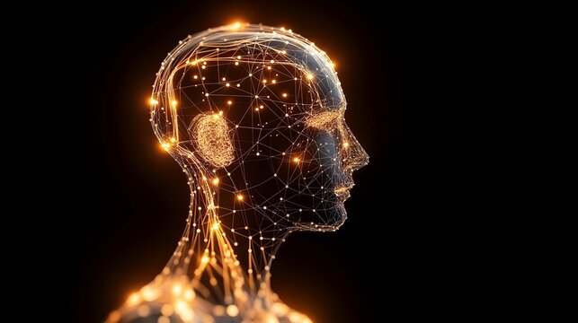 A futuristic robotic human head with glowing connections representing advanced technology and artificial intelligence.