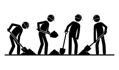 Stick figure digging man with shovel construction silhouette vector set isolated on white background © MD HAJIRUDDIN