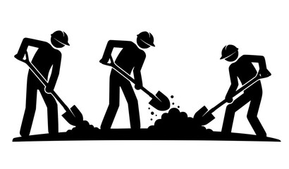 Stick figure construction worker digging with shovel silhouette action set vector isolated on white background © MD HAJIRUDDIN