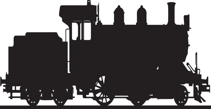 A black silhouette of a train on a white background