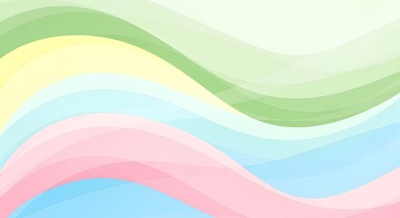 Fototapeta premium Abstract background featuring soft flowing wave layers in pastel colors of green yellow and blue