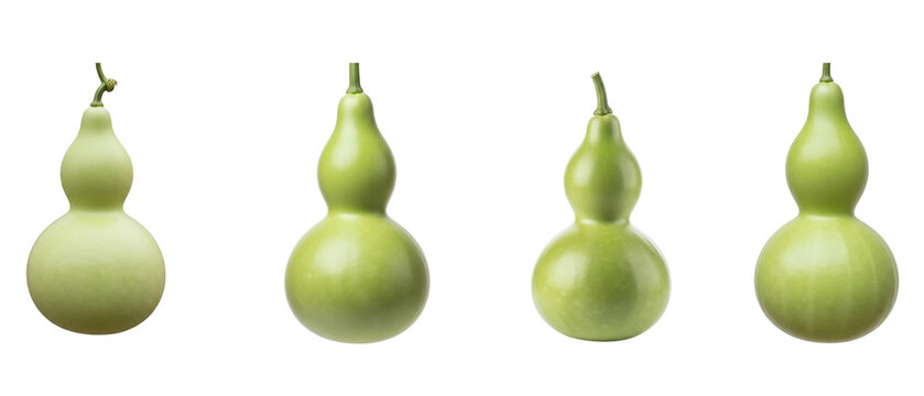 Four Light Green Calabash Gourds Arranged in a Row.