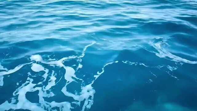 Close-up view of blue water with white foam and ripples on the surface