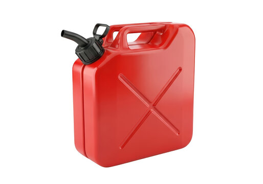 A red gas can with a black spout isolated on transparent background