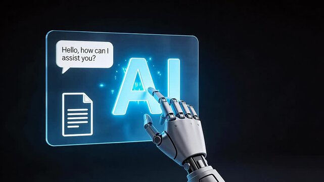 Robot hand interacting with AI interface