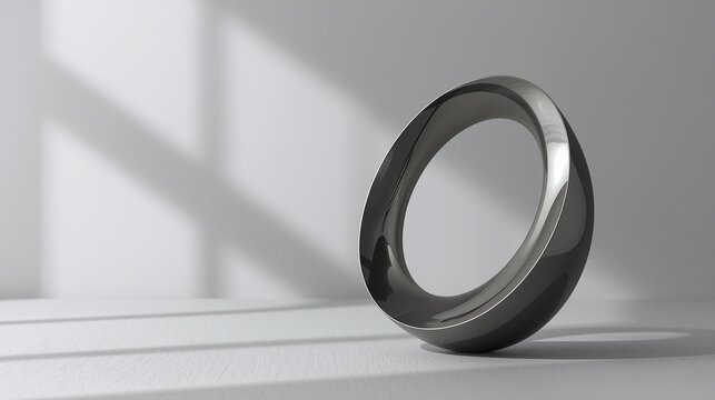 Abstract metallic Mobius strip sculpture with light and shadow