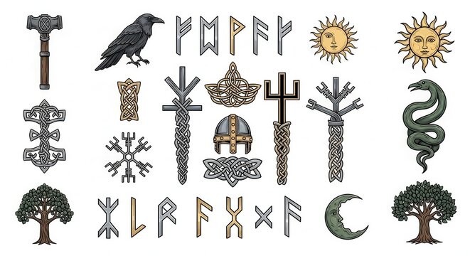 Viking Symbols and Norse Mythology Elements - A Comprehensive Collection.