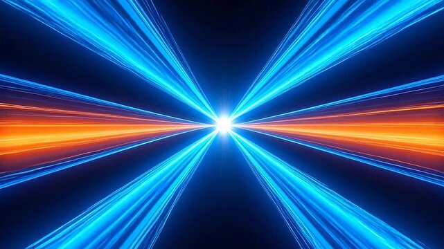 Abstract neon light beams converging