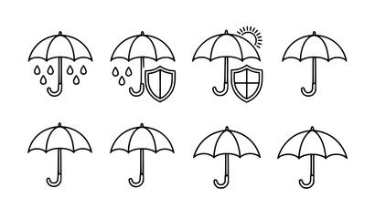 Minimal umbrella protection icon set weather safety parasol vector flat illustration isolated on white background © MD HAJIRUDDIN