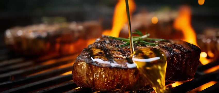Beef steaks on the grill