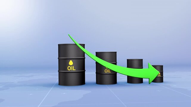 Falling Oil Prices Concept with Decreasing Barrels and Downward Arrow Economic Decline