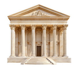 Obraz premium Neoclassical white stone building with greek columns and grand steps as isolated on transparent background