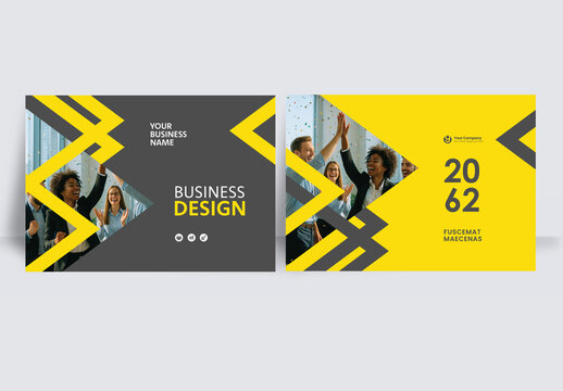 Modern business brochure layout &ndash; Geometric Book Cover Landscape Layout Yellow and Black 

