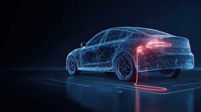 An electric car charging, representing the forefront of transport. The image features a sleek electric car. ..Created with Generative AI, not depicting real subjects.