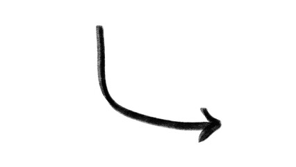 Obraz premium Right angle curved thin doodle arrow pointing down and right