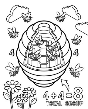 isometric addition and subtraction worksheet Educational Coloring Book Page with Bees and Hive for Kids, Math Addition Activity, Engaging Learning through Nature and Numbers educational math printable