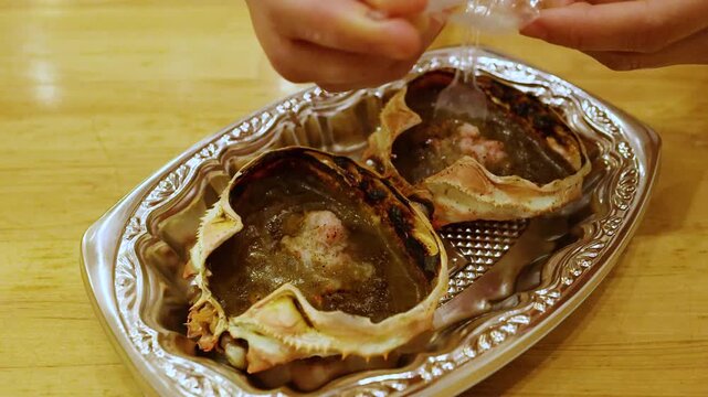 Grilled Crab Shell with Miso Paste Street Food in Osaka Japan