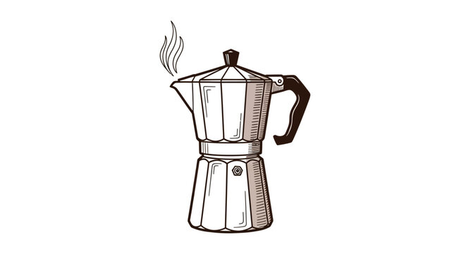 Vintage style illustration of a steam pouring coffee maker
