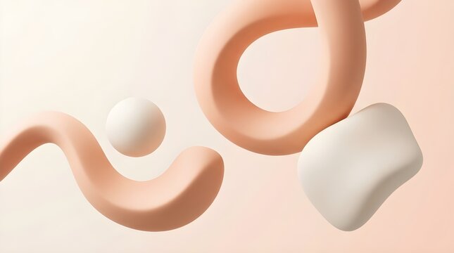 Abstract Minimalist 3D Background Design with Soft Pastel Peach Claymorphism Shapes