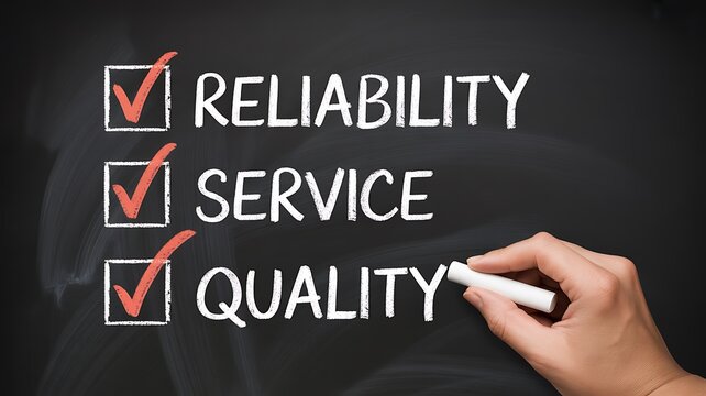 Hand writing reliability, service, quality checklist on blackboard