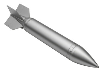 Fototapeta premium A silver metal missile with a pointed tip and fins isolated on transparent background
