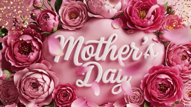 Mothers day message with pink flowers on pink background