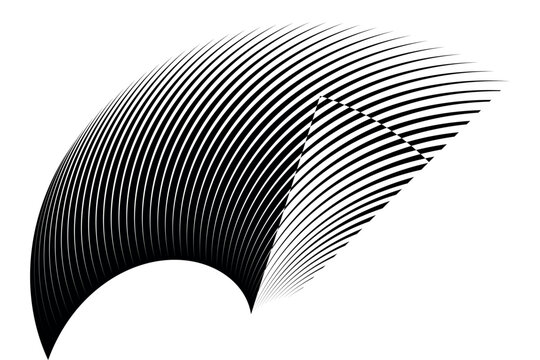 op art creative geometric pattern, symbol, modern abstract halftone lines black and white background, original vector design element