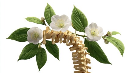 Naklejka premium Spinal Column with Blooming Flowers and Green Leaves Symbolizing Health and Growth.