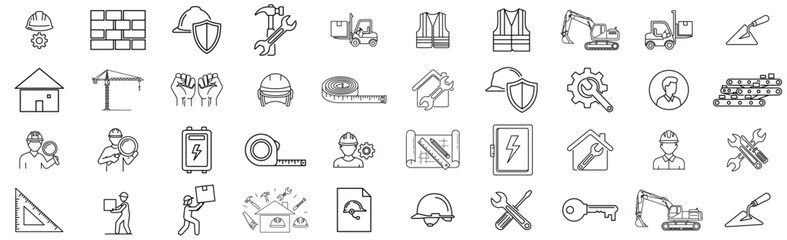 Fototapeta premium Mixed UI and Object Icon Set – Minimal Line Symbols for Web, App Interface and Everyday Elements Vector Collection