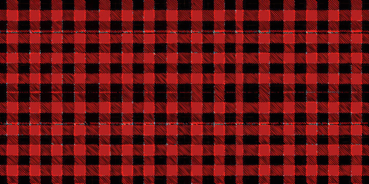 A seamless pattern of red and black checkered fabric texture