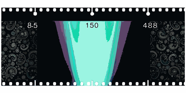 Film strip framing a colorful abstract spectrum with numerical annotations