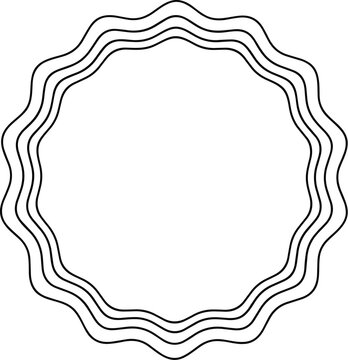 Concentric wavy circular border illustration, ripple frame design, decorative wave artwork, certificate outline graphic, abstract pattern logo, black line drawing