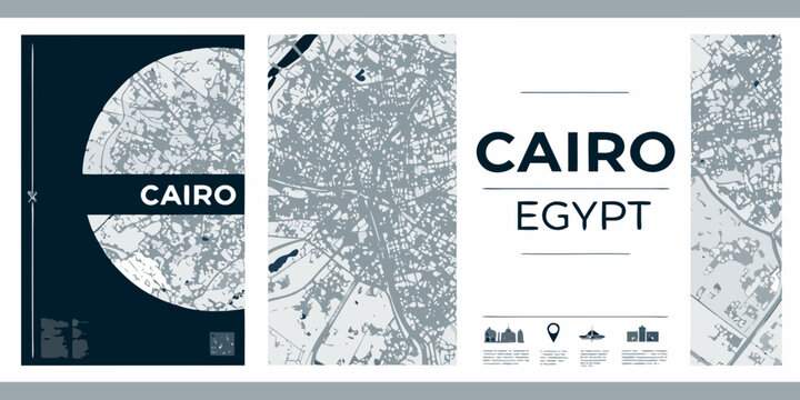 Abstract city map design featuring the name and location of cairo